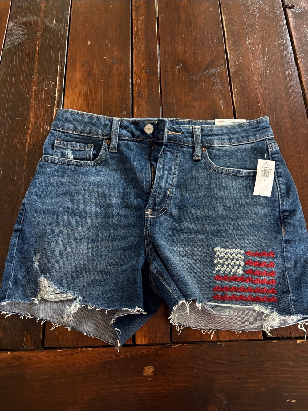 Old Navy Distressed Denim Jean Shorts with American Flag Patch - Blue